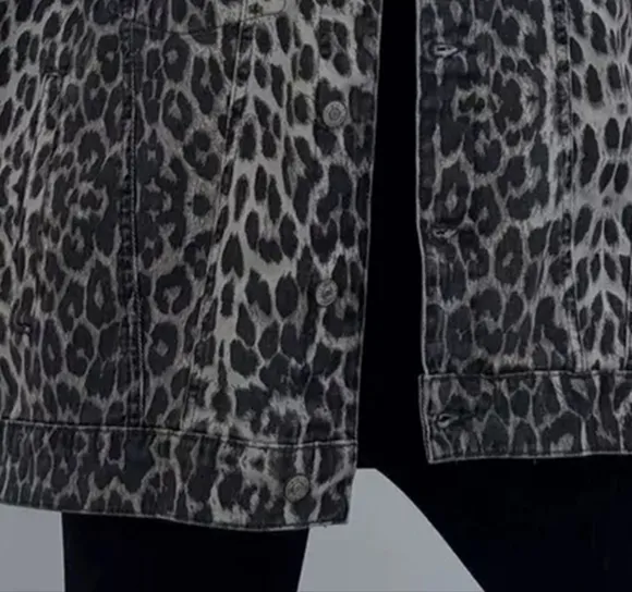 Oversized Leopard Animal Cotton Denim Jacket Collared Boyfriend Jean Shacket