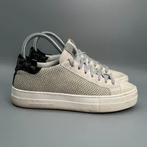 P448 Thea Women's 6.5 Ivory Sneakers Suede Lace-Up Low Casual Flat Shoes Silver
