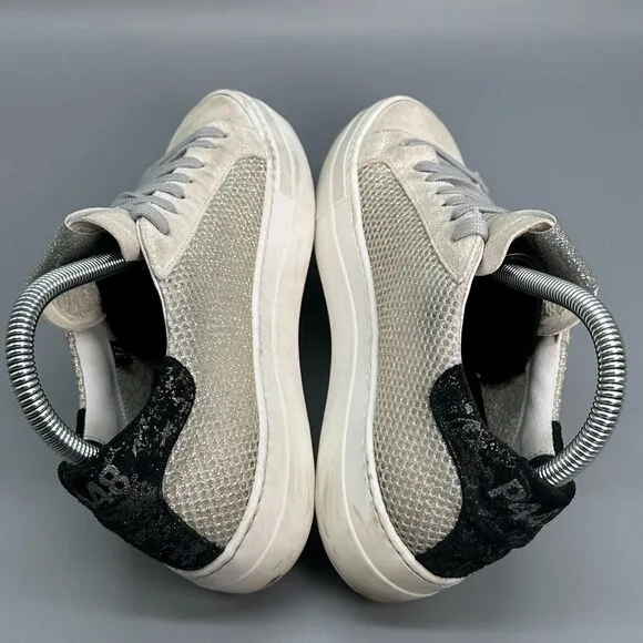 P448 Thea Women's 6.5 Ivory Sneakers Suede Lace-Up Low Casual Flat Shoes Silver