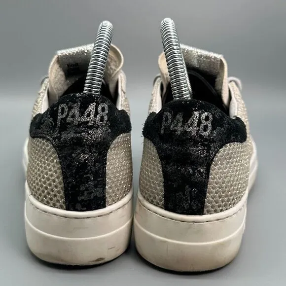 P448 Thea Women's 6.5 Ivory Sneakers Suede Lace-Up Low Casual Flat Shoes Silver