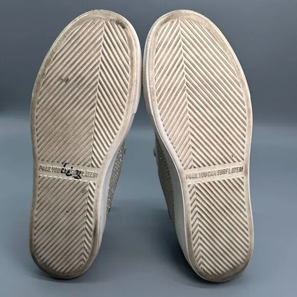 P448 Thea Women's 6.5 Ivory Sneakers Suede Lace-Up Low Casual Flat Shoes Silver