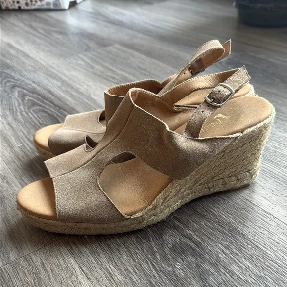 Paseart Tan Wedge Sandals 41  with Open Toe and Espadrilles Made in Italy