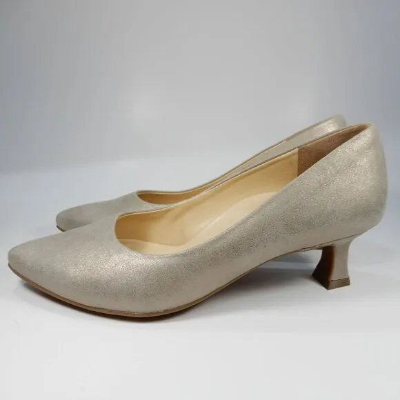 PAUL GREEN Nikki Pointed Toe Kitten Heel Pump 7.5 Champagne Suede Metallic NEW