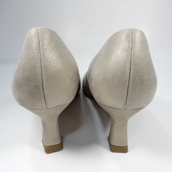 PAUL GREEN Nikki Pointed Toe Kitten Heel Pump 7.5 Champagne Suede Metallic NEW