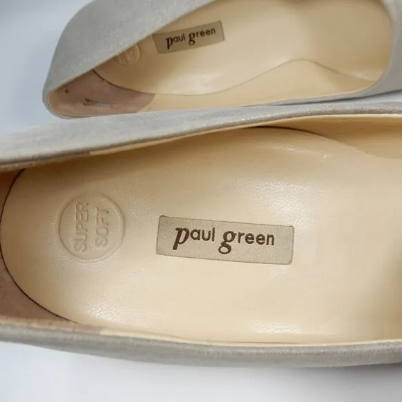 PAUL GREEN Nikki Pointed Toe Kitten Heel Pump 7.5 Champagne Suede Metallic NEW