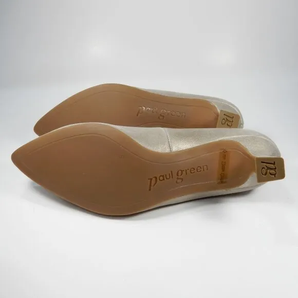 PAUL GREEN Nikki Pointed Toe Kitten Heel Pump 7.5 Champagne Suede Metallic NEW