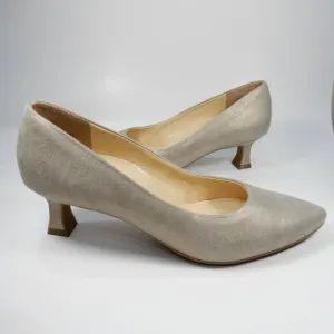 PAUL GREEN Nikki Pointed Toe Kitten Heel Pump 7.5 Champagne Suede Metallic NEW
