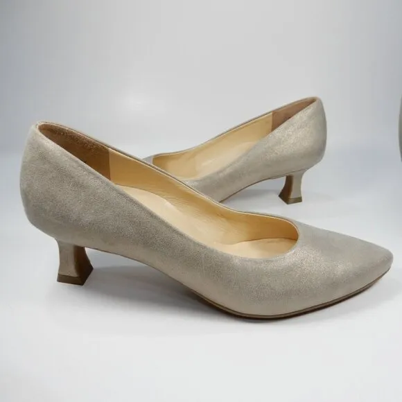 PAUL GREEN Nikki Pointed Toe Kitten Heel Pump 7.5 Champagne Suede Metallic NEW