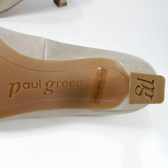 PAUL GREEN Nikki Pointed Toe Kitten Heel Pump 7.5 Champagne Suede Metallic NEW