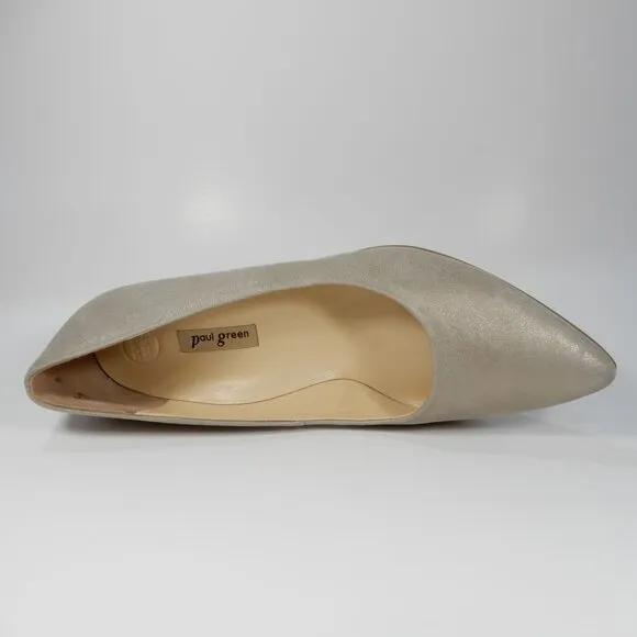 PAUL GREEN Nikki Pointed Toe Kitten Heel Pump 7.5 Champagne Suede Metallic NEW