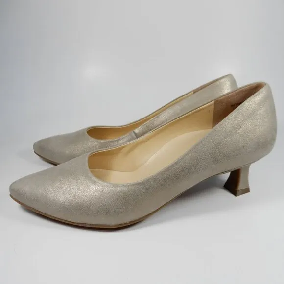 PAUL GREEN Nikki Pointed Toe Kitten Heel Pump 7.5 Champagne Suede Metallic NEW