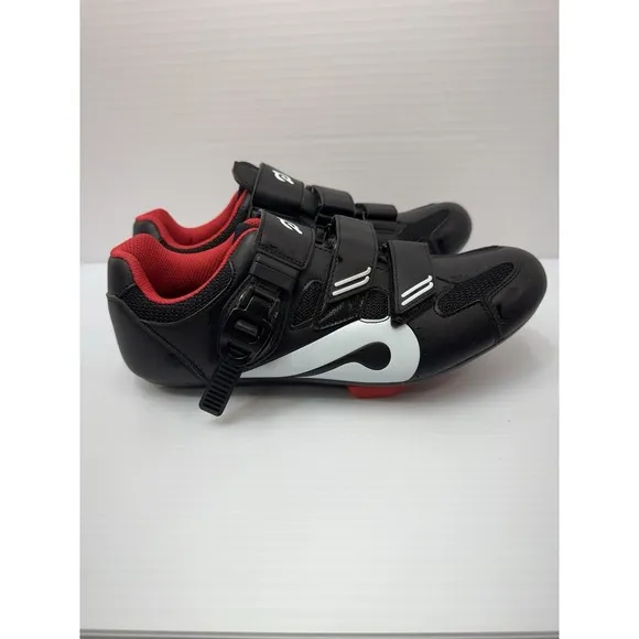 Peloton Bike Cycling Shoes Black Red White Size 41 Unisex, Women 10/Men 8 Used