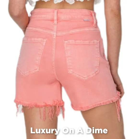 Pink High Rise Waist Distressed Denim Cut-off Frayed Mid-length Jean Shorts RISE