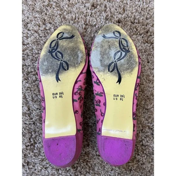 POETIC‎ LICENCE WOMENS DANTY DOLL PINK CHERRIES BOW PEEP TOE SHOES 8 1/2 M