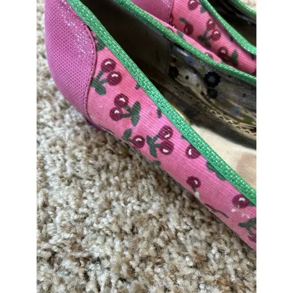 POETIC‎ LICENCE WOMENS DANTY DOLL PINK CHERRIES BOW PEEP TOE SHOES 8 1/2 M