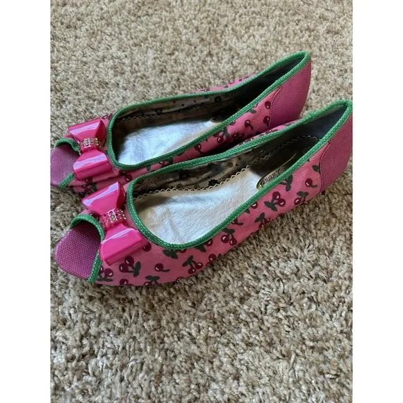 POETIC‎ LICENCE WOMENS DANTY DOLL PINK CHERRIES BOW PEEP TOE SHOES 8 1/2 M