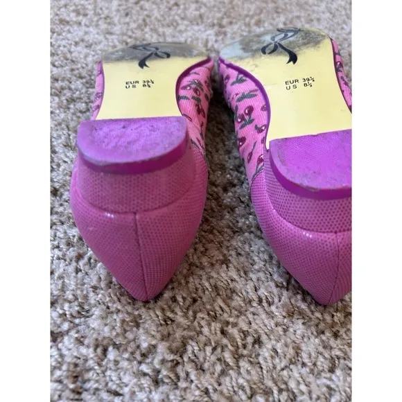 POETIC‎ LICENCE WOMENS DANTY DOLL PINK CHERRIES BOW PEEP TOE SHOES 8 1/2 M