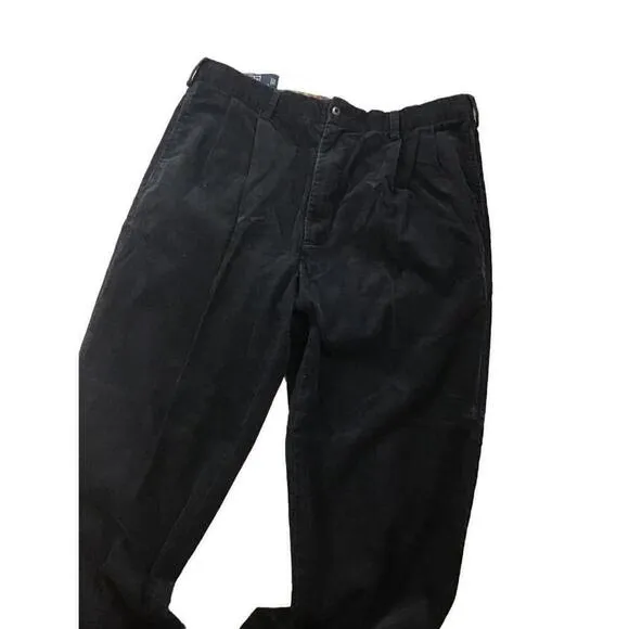 Polo Ralph Lauren Dark Navy Blue Hammond Corduroy Pants Pleated Cuffed Sz 36x30