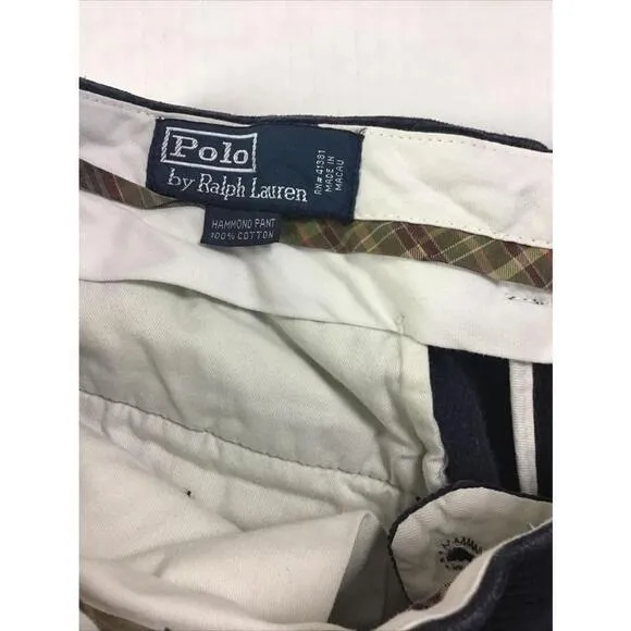 Polo Ralph Lauren Dark Navy Blue Hammond Corduroy Pants Pleated Cuffed Sz 36x30
