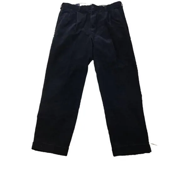 Polo Ralph Lauren Dark Navy Blue Hammond Corduroy Pants Pleated Cuffed Sz 36x30