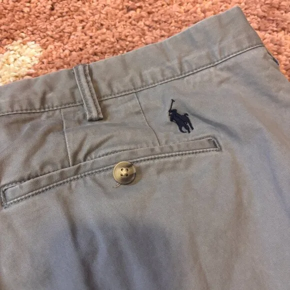 Polo Ralph Lauren Shorts Mens 44B Gray Khaki Classic Fit Chino Bottoms Polo Logo