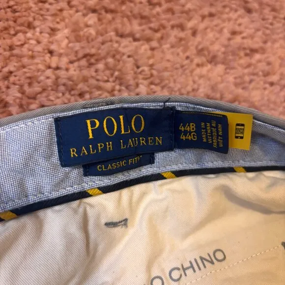 Polo Ralph Lauren Shorts Mens 44B Gray Khaki Classic Fit Chino Bottoms Polo Logo