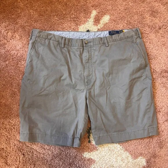 Polo Ralph Lauren Shorts Mens 44B Gray Khaki Classic Fit Chino Bottoms Polo Logo