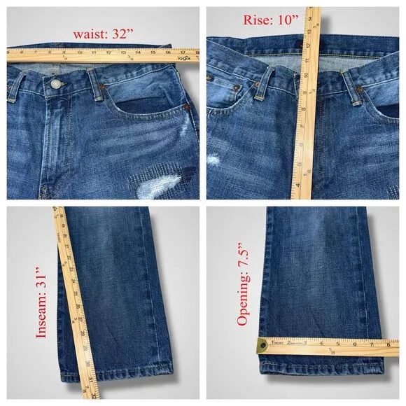 Polo Ralph Lauren Varick Slim Straight Distressed‎ Denim Jeans Size 33x32