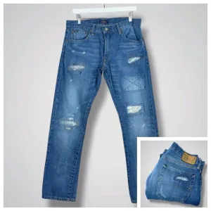 Polo Ralph Lauren Varick Slim Straight Distressed‎ Denim Jeans Size 33x32