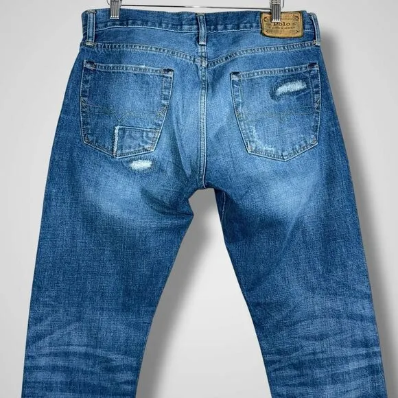Polo Ralph Lauren Varick Slim Straight Distressed‎ Denim Jeans Size 33x32