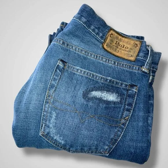 Polo Ralph Lauren Varick Slim Straight Distressed‎ Denim Jeans Size 33x32