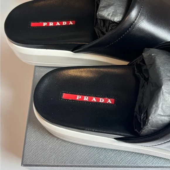 Prada Black and White slide sandals