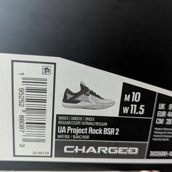 Project Rock Training Shoes in Black and White 10US Mens 11.5US Women's