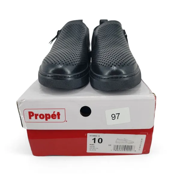 Propet Kate Black Leather Slip-On Shoes Womens 10 Comfort Walking Casual