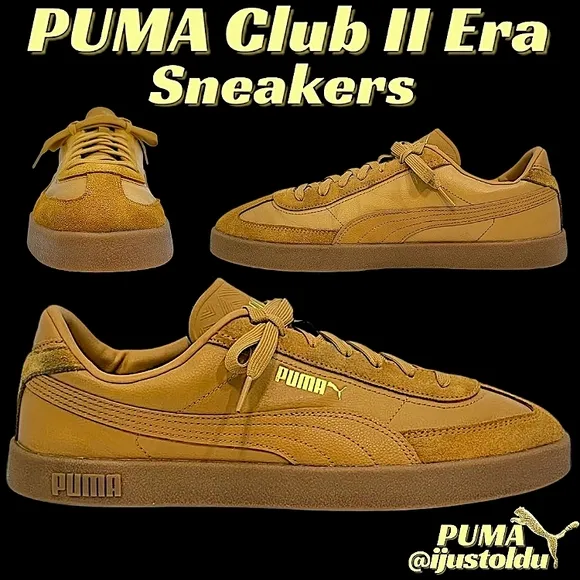 PUMA Club II Era Sneakers - Caramel (Brown/Tan) | Mens Size 12 | Suede &amp; Leather
