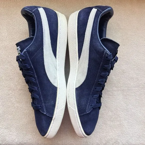 Puma Navy Blue Suede &amp; White Classic Retro Trainer Sneakers Shoes Men’s 14