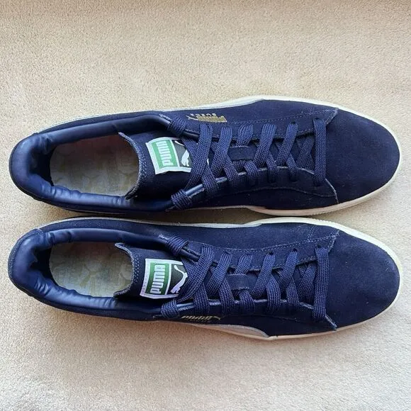 Puma Navy Blue Suede &amp; White Classic Retro Trainer Sneakers Shoes Men’s 14