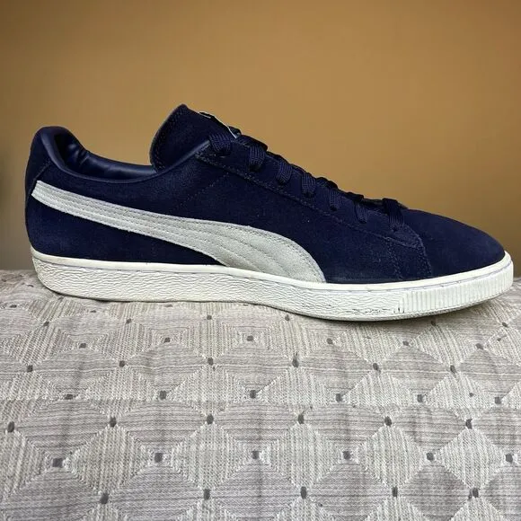 Puma Navy Blue Suede &amp; White Classic Retro Trainer Sneakers Shoes Men’s 14