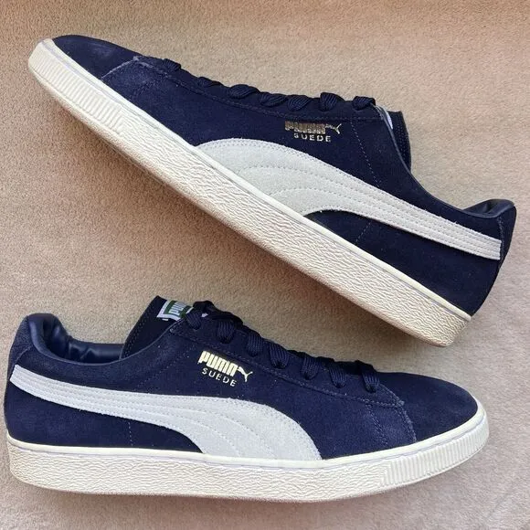 Puma Navy Blue Suede &amp; White Classic Retro Trainer Sneakers Shoes Men’s 14