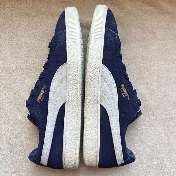 Puma Navy Blue Suede &amp; White Classic Retro Trainer Sneakers Shoes Men’s 14