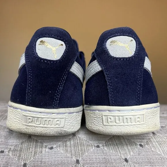 Puma Navy Blue Suede &amp; White Classic Retro Trainer Sneakers Shoes Men’s 14