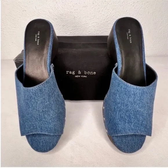 Rag &amp; Bone Blue Mules with Black Platform Sole