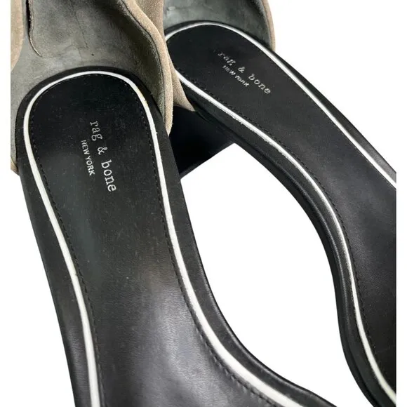Rag &amp; Bone Ellis Mid Heel Suede Leather Sandal In Light Sand Size 38, US 8