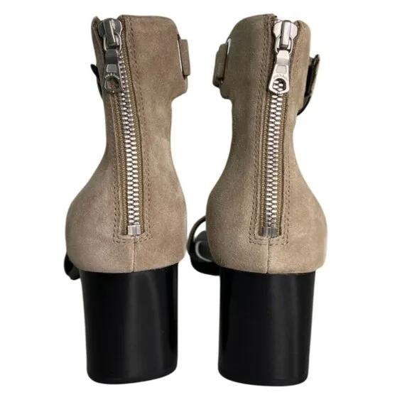 Rag &amp; Bone Ellis Mid Heel Suede Leather Sandal In Light Sand Size 38, US 8