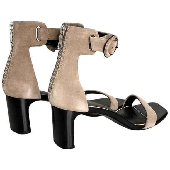 Rag &amp; Bone Ellis Mid Heel Suede Leather Sandal In Light Sand Size 38, US 8