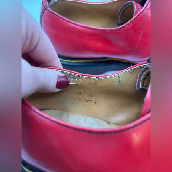 RARE Dr. Martens Vintage MADE IN ENGLISH Bright Red Leather Platform oxfords 5
