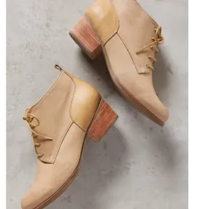 RARE Fortress of Inca Handmade in Peru Briana Leather Lace Up Ankle Boots Beige
