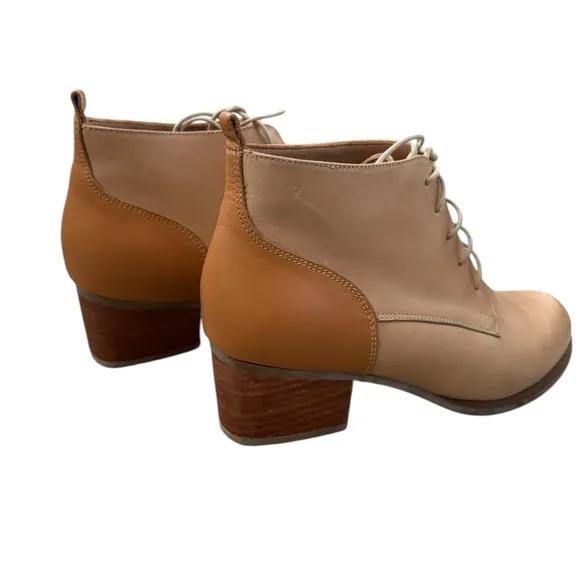 RARE Fortress of Inca Handmade in Peru Briana Leather Lace Up Ankle Boots Beige
