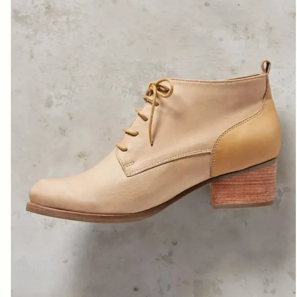 RARE Fortress of Inca Handmade in Peru Briana Leather Lace Up Ankle Boots Beige