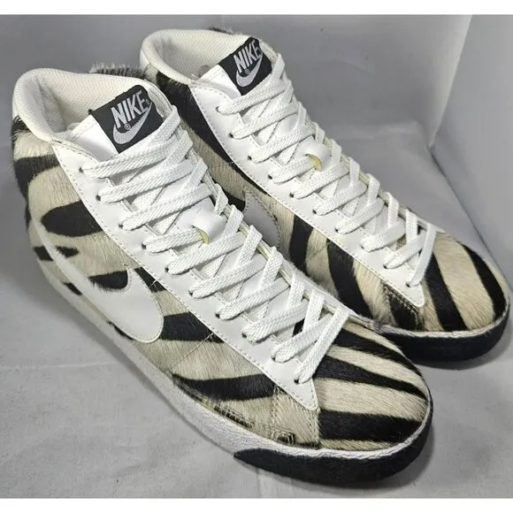 Rare Nike Women's 2007 Blazer Mid Premium Zebra White/Black/Tan Sneakers Size 10